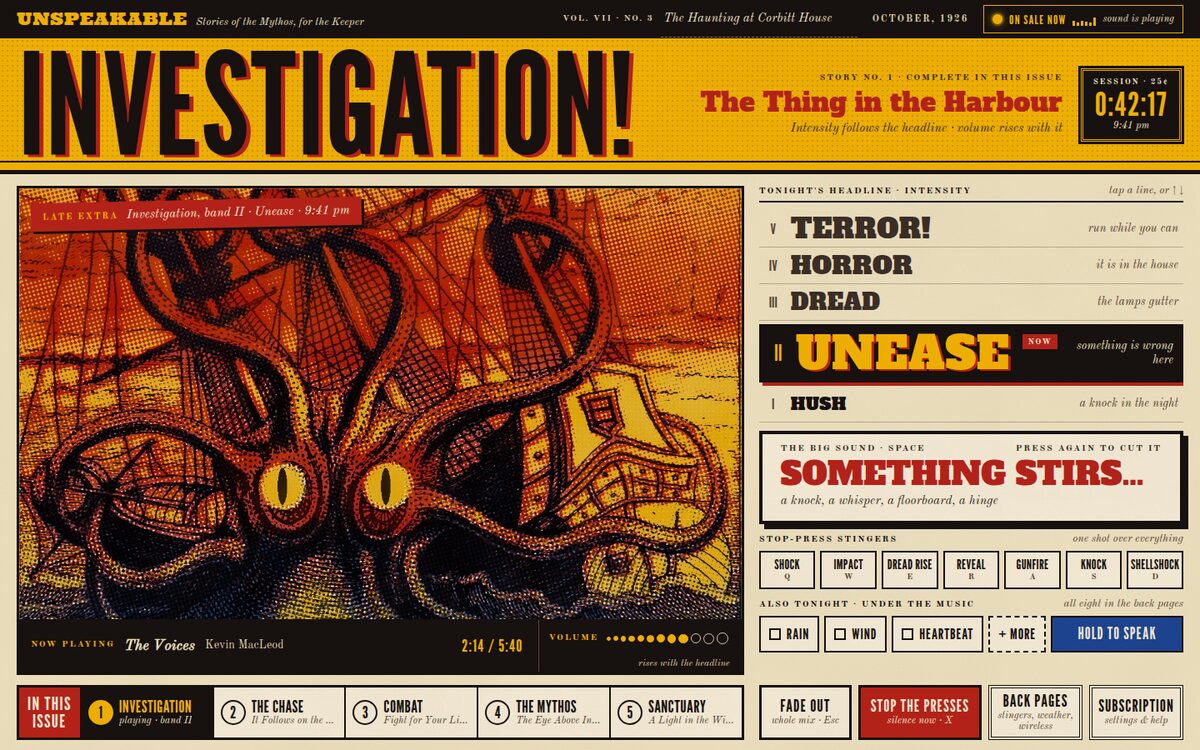 Unspeakable (pulp cover), built by Opus 5.5, Investigate state on desktop