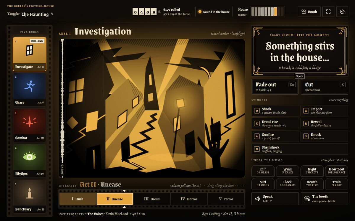 The Keeper's Picture-House (tinted nitrate), built by Opus 5.5, Investigate state on desktop