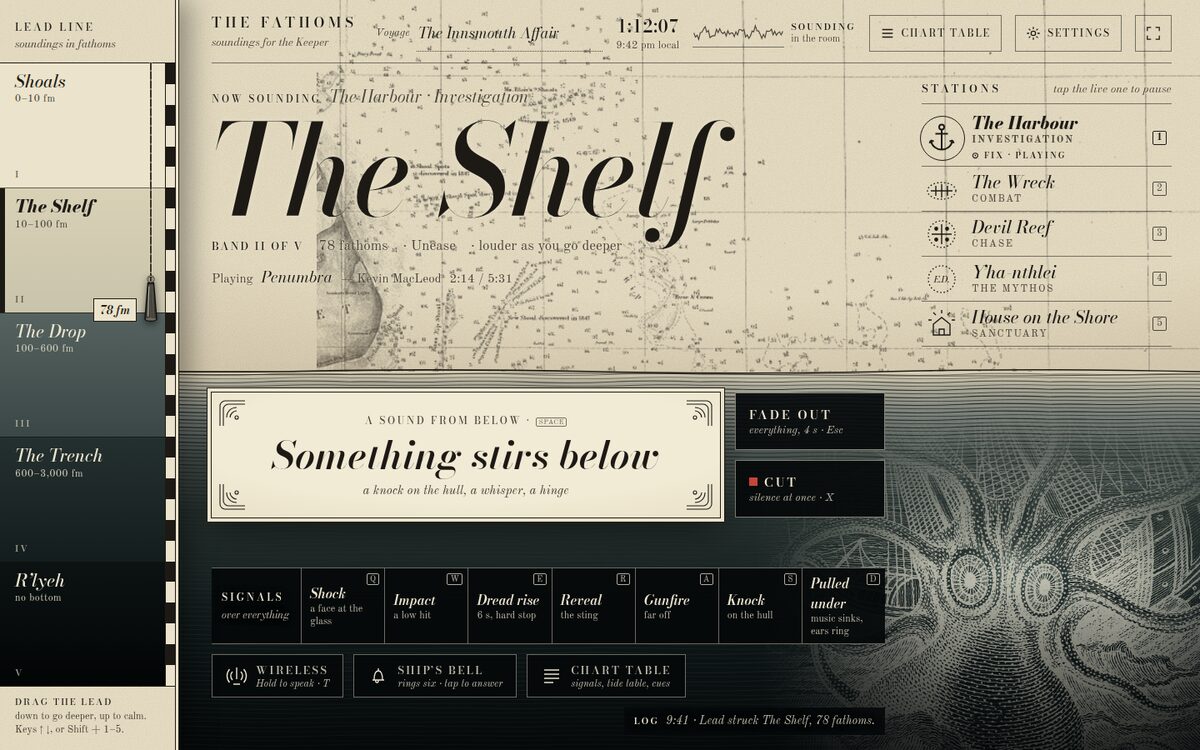 The Fathoms (sounding chart), built by Opus 5.5, Investigate state on desktop