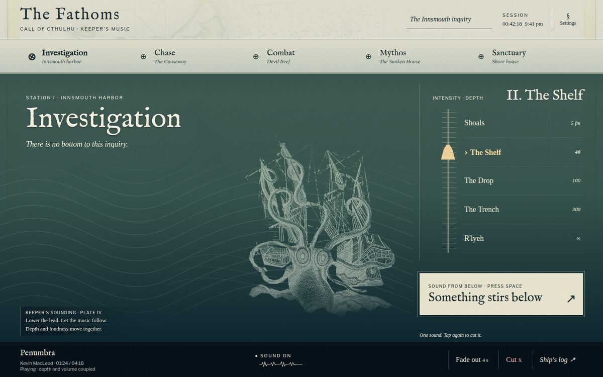 The Fathoms (sounding chart), built by GPT-6.1 Sol, Investigate state on desktop