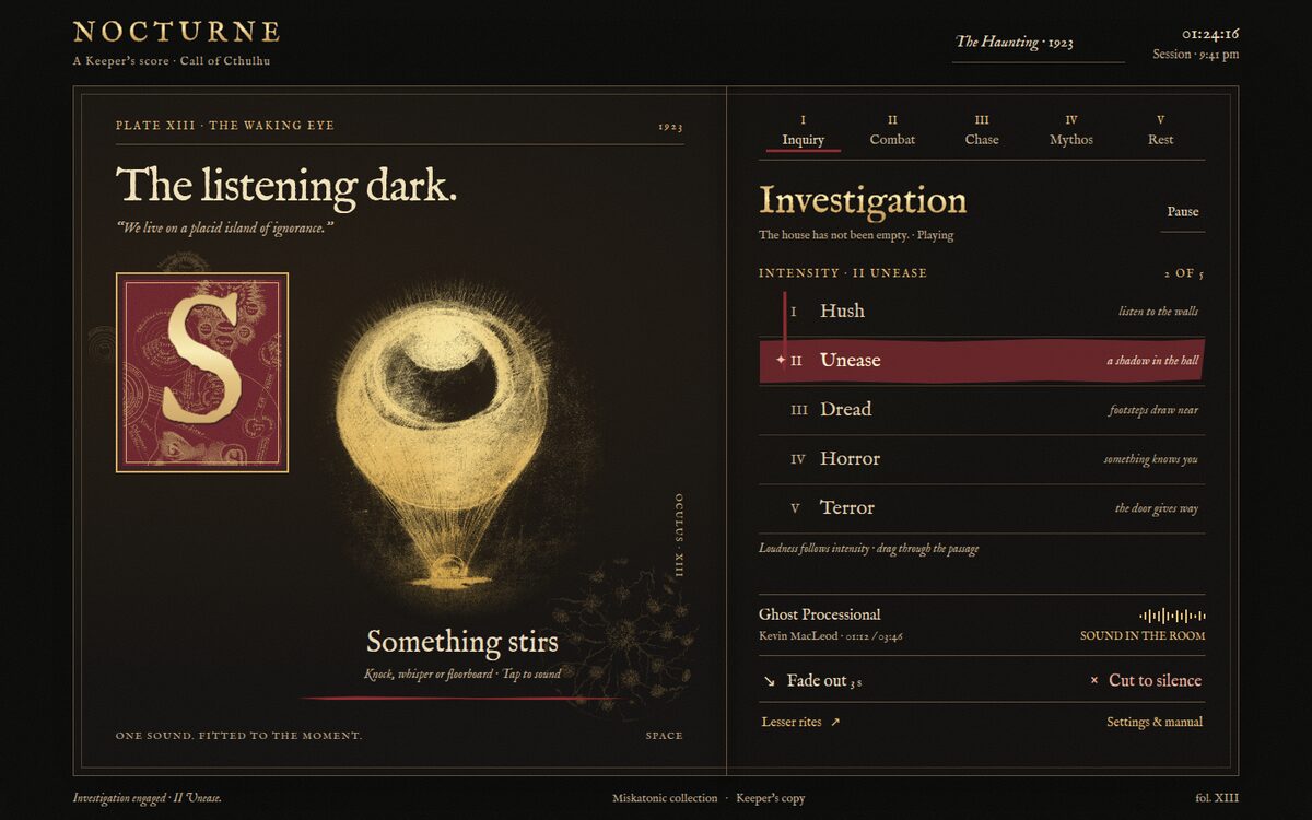 Nocturne (black grimoire), built by GPT-6.1 Sol, Investigate state on desktop